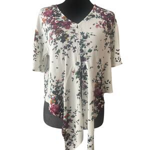 LUQ Short Sleeve V neck Floral Tie Front Crop Shirt Cottagecore Casual XS